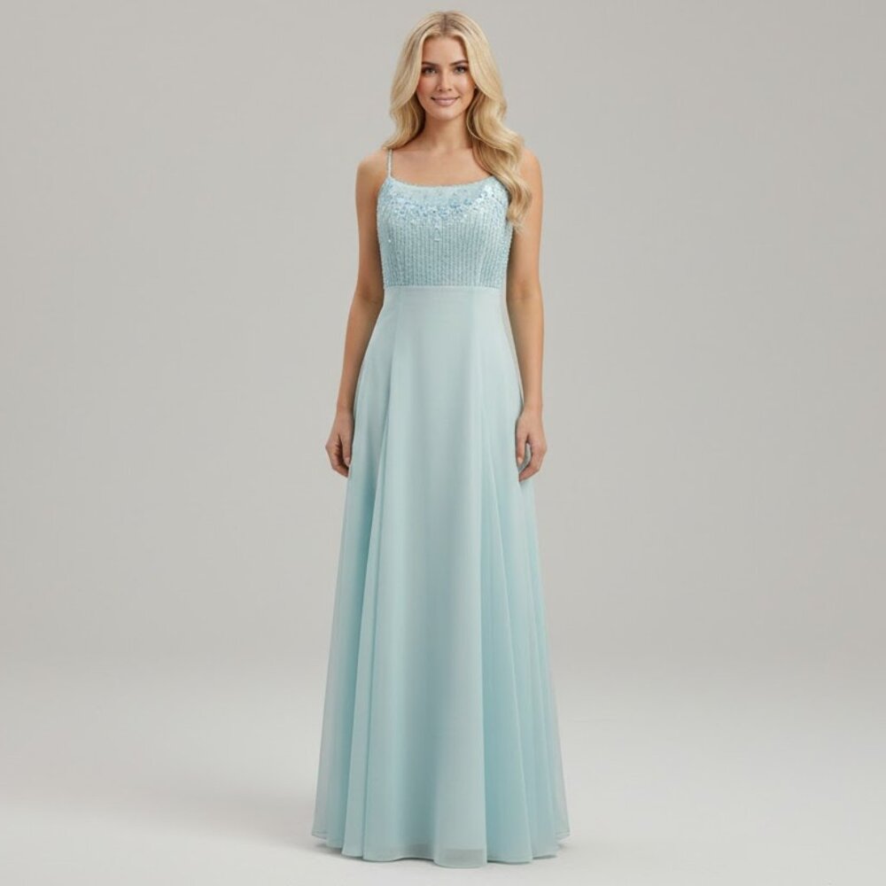 Aqua Organza A-Line Formal Grad Dress